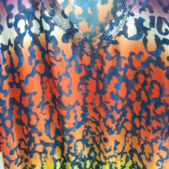 Lane Bryant Batwing Top Women 18/ 20 Multicolor Elastic Waist Beaded V Neck - Picture 7 of 13